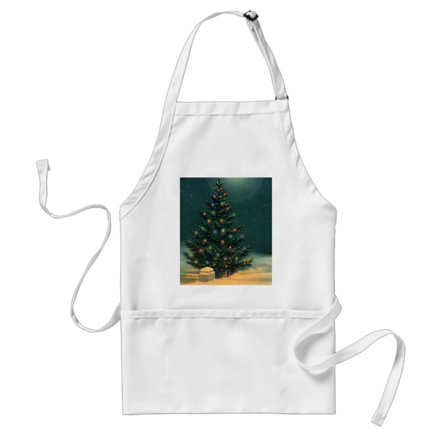 Vintage-Weihnachtsbaum bei Nacht mit Lichtern Schürze (Vorne)