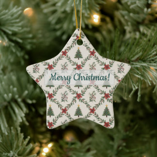 Vintage-Weihnachtsbaum-Blumengirlande Rot Grün Keramik Ornament
