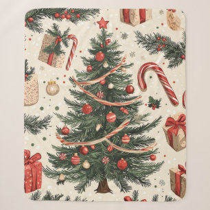 Vintage-Weihnachtsbaum Creme Rot Grün Toile Sherpadecke