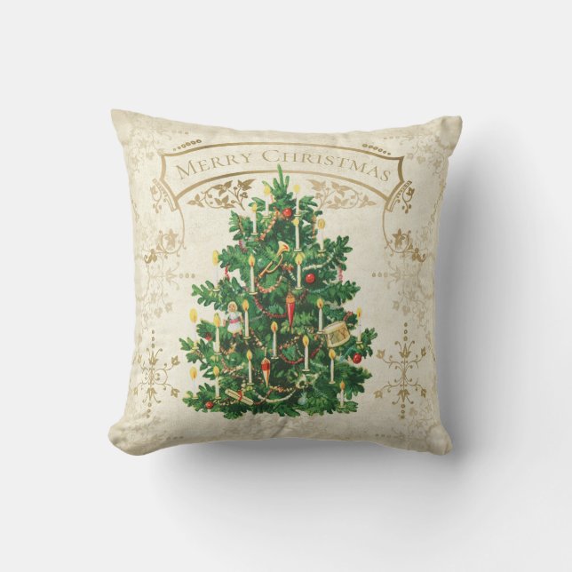 Vintage Weihnachtsbaum Custom Throw Kissen (Vorderseite)