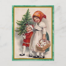 Vintage-Weihnachtsbaum-Kinder-Geschenk-Postkarte