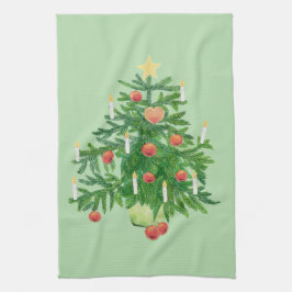 Vintage-Weihnachtsbaum mit einem Stern Blassgrün Geschirrtuch