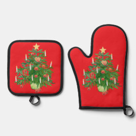 Vintage-Weihnachtsbaum mit einem Stern Lebhaftes R Ofenhandschuh & Topflappen-Set