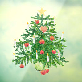 Vintage-Weihnachtsbaum mit einem Stern und Herzplä Fensteraufkleber