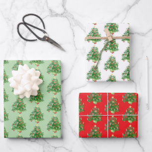 Vintage-Weihnachtsbaum mit Stern- und Herzplätzche Geschenkpapier Set