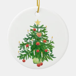 Vintage-Weihnachtsbaum mit Stern- und Herzplätzche Keramik Ornament