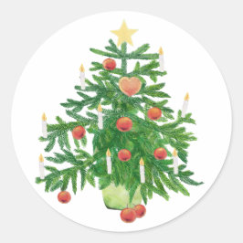 Vintage-Weihnachtsbaum mit Stern- und Herzplätzche Runder Aufkleber