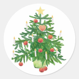 Vintage-Weihnachtsbaum mit Stern- und Herzplätzche Runder Aufkleber