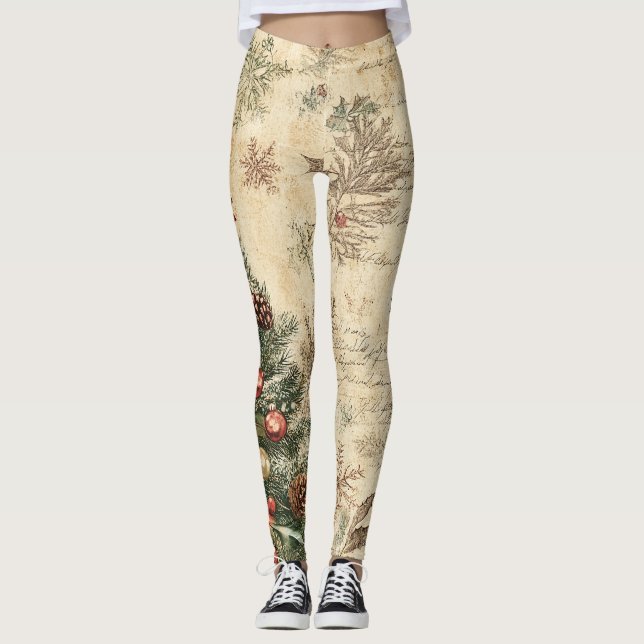 Vintage-Weihnachtsbaum & Ornament (3) Leggings (Vorderseite)