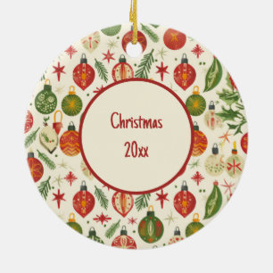 Vintage-Weihnachtsbaum-Ornamente All-Over-Print Keramik Ornament