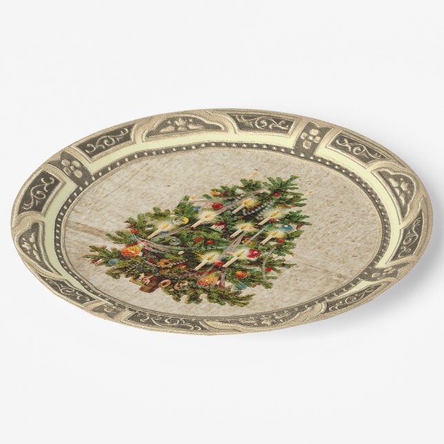 Vintage-Weihnachtsbaum-Papierteller Pappteller (Schrägansicht)