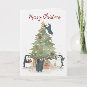 Vintage-Weihnachtsbaum-Pinguin-Karte Karte