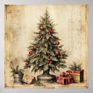 Vintage-Weihnachtsbaum-Plakat Poster