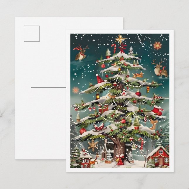 Vintage-Weihnachtsbaum Postkarte (Vorne/Hinten)