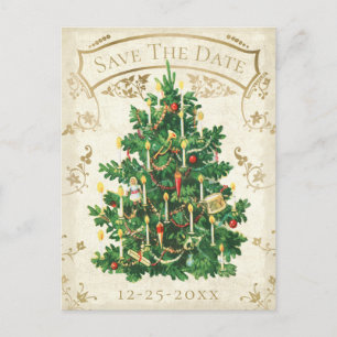 Vintage-Weihnachtsbaum-Postkarte "Datum vormerken" Postkarte