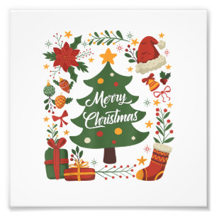Vintage-Weihnachtsbaum-Santa-Hut 80er 90er Frohe W Fotodruck