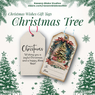Vintage-Weihnachtsbaum-Weihnachtswünsche-Geschenk- Geschenkanhänger