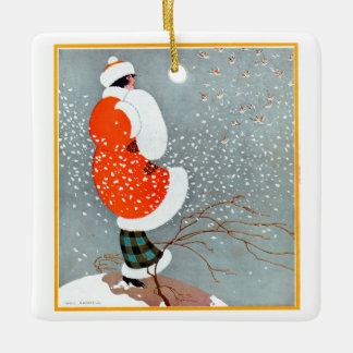 Vintage-Weihnachtsbaumanhänger Lady Keramikornament