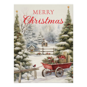 Vintage Weihnachtsbäume im Wald Poster