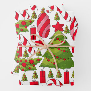 Vintage-Weihnachtsbäume, Schmuck und Dekorationen Geschenkpapier Set