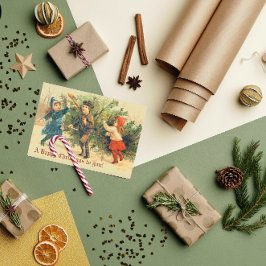 Vintage Weihnachtsbaumkinderreisekarte Feiertagskarte