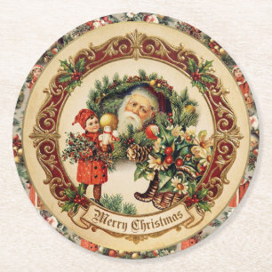 Vintage-Weihnachtsbaumkugeln im viktorianischen St Runder Pappuntersetzer