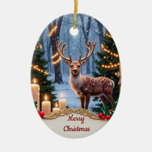 Vintage-Weihnachtsbaumschmuck mit Hirschmotiv Keramik Ornament
