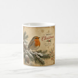 vintage Weihnachtsbecher mit Rotkehlchen Kaffeetasse