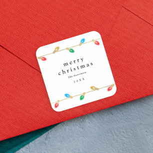 Vintage Weihnachtsbeleuchtung - Geschenkmarke Quadratischer Aufkleber