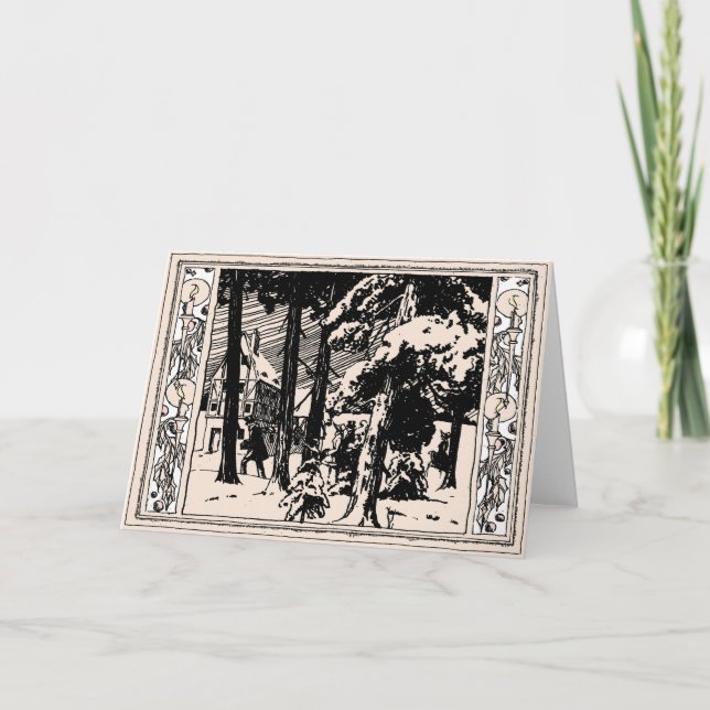 Vintage Weihnachtsbesucher Snowy Woodsy Village Feiertagskarte (Vorderseite)
