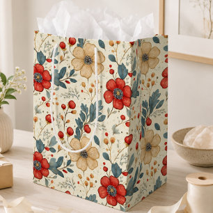 Vintage Weihnachtsblumen mit Stechpalme und roten Mittlere Geschenktüte