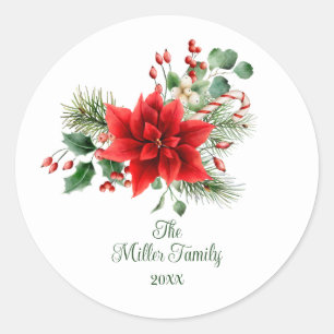 Vintage-Weihnachtsblumen Personalisiert Runder Aufkleber
