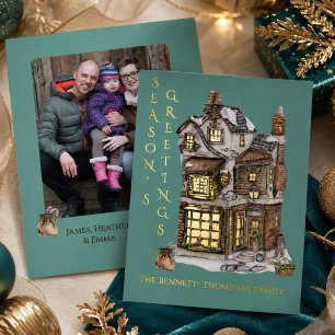 Vintage-Weihnachtsbonbonladen-Familienfoto Gold Folien Feiertagskarte