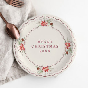 Vintage-Weihnachtsbotanik-Poinsettia-Dessert Pappteller