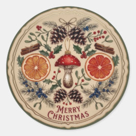 Vintage-Weihnachtsbotanik Runder Aufkleber