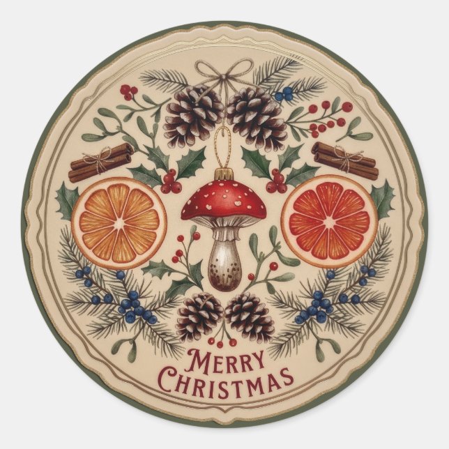 Vintage-Weihnachtsbotanik Runder Aufkleber (Vorderseite)