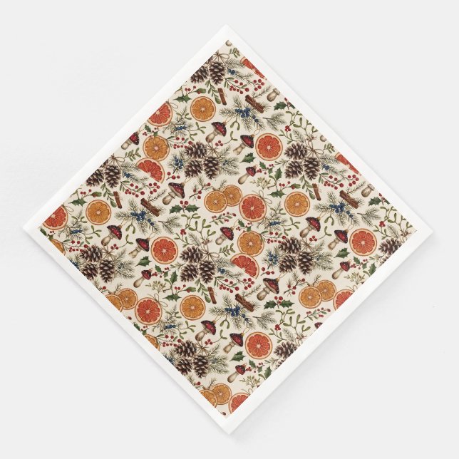 Vintage-Weihnachtsbotanik Serviette (Ecke)