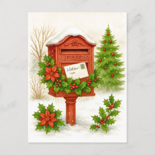 Vintage-Weihnachtsbriefkasten Cozy-Wasserfarben-Po Feiertagspostkarte