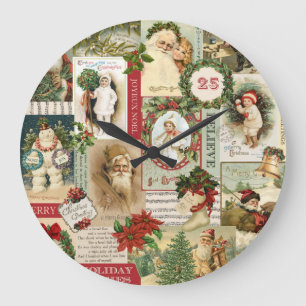 VINTAGE WEIHNACHTScollage Große Wanduhr