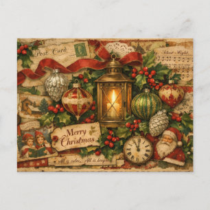Vintage Weihnachtscollage mit Santa, Laterne Postkarte