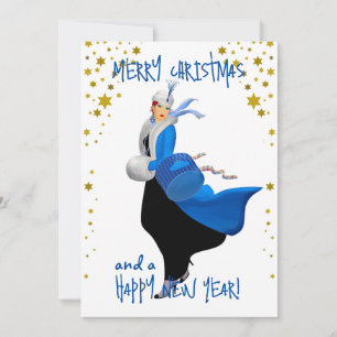 Vintage-Weihnachtsdame Frohe Weihnachten-Gruß Feiertagskarte