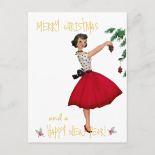 Vintage-Weihnachtsdame Frohe Weihnachten-Gruß Postkarte