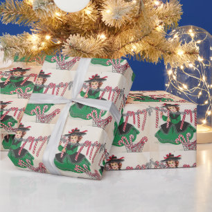 Vintage-Weihnachtsdame hängt Candy Canes Geschenkpapier