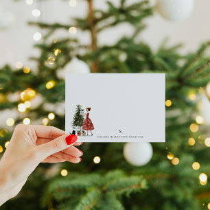 Vintage Weihnachtsdame mit Katze personalisiert Mitteilungskarte