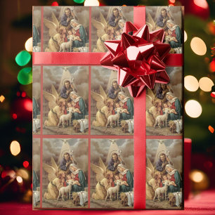 Vintage-Weihnachtsdarstellung Heilige Familie mit  Geschenkpapier