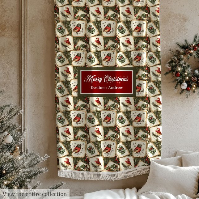 Vintage Weihnachtsdecke Fleecedecke (Vintage watercolor Christmas robin festive blanket)