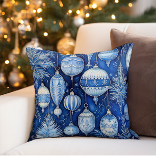 Vintage-Weihnachtsdekoration Blau Weiß Kissen