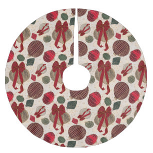 Vintage-Weihnachtsdekoration & rote Schleifen Crem Polyester Weihnachtsbaumdecke