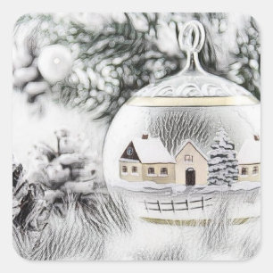 Vintage-Weihnachtsdekorationen Ornamente Quadratischer Aufkleber