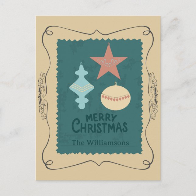 Vintage-Weihnachtsdekorationen Postkarte (Vorderseite)